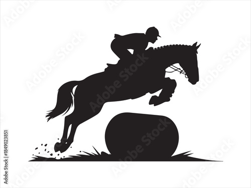 Equestrian show jumping silhouettes vector , Vector illustration silhouette of a horse and rider elegantly jumping over an obstacle design