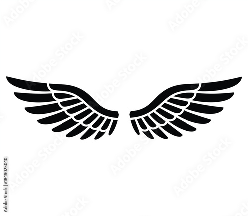Sleek Bird Wings Silhouette for Logo Design, Minimalist Angel Wings Vector Illustration