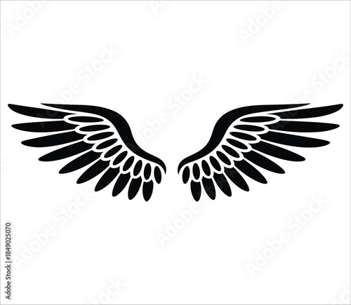 Classic Spread Bird Wings Silhouette, Symmetrical Angel Wings for Logo and Print