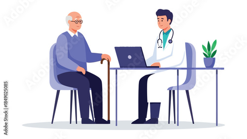 Doctor's Consultation: A doctor attentively consults with an elderly patient, fostering a sense of trust and care.