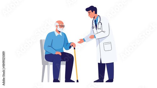 Healthcare Consultation: A compassionate healthcare professional provides support to an elderly patient, promoting wellness and fostering a comforting atmosphere.