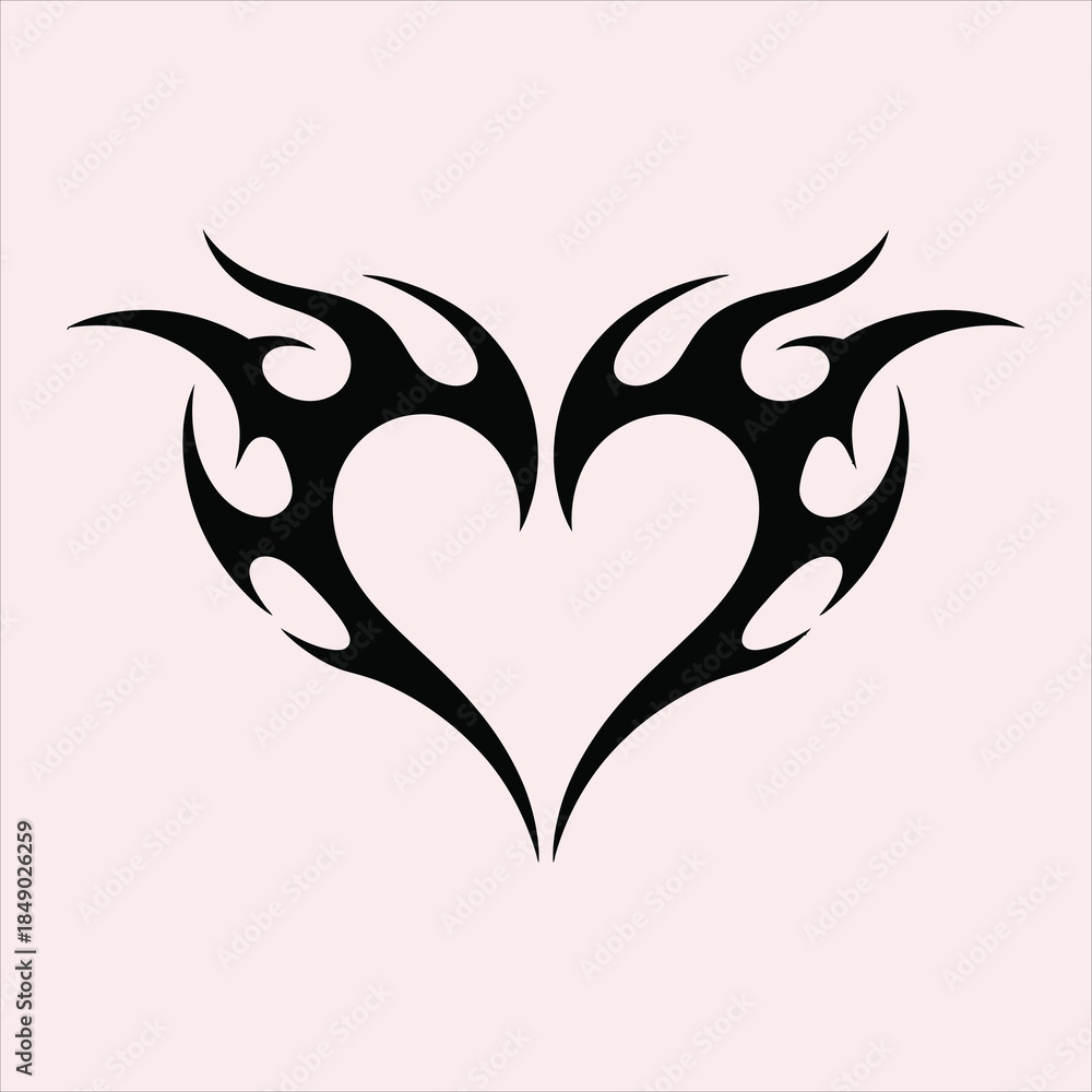 Obraz premium Tribal Heart Tattoo Silhouette, Sharp Gothic Love Symbol for Creative Design