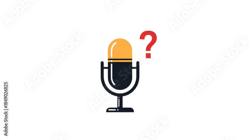 A microphone icon with a question mark, symbolizing uncertainty, doubt, or a query related to audio recording or broadcasting