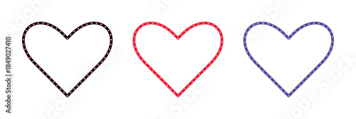 Three heart shaped frames in black red and blue featuring marquee style glowing lights. Perfect for valentines and romantic decor.