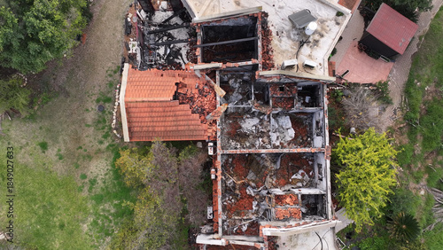 Photos Aerial Destroyed Home in Kfar Aza 2023
Drone footage showing a heavily damaged r