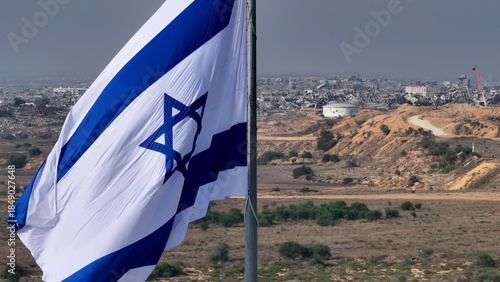 Aerial Israel Gaza Border With Flag