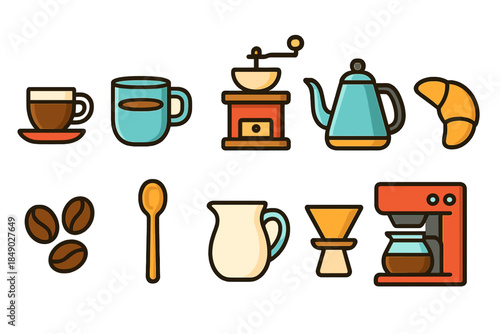 Coffee, cafe outline icon set. Beverage, espresso, brewing outline icons collection