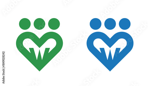 Heartfelt Care Symbols in Green and Blue