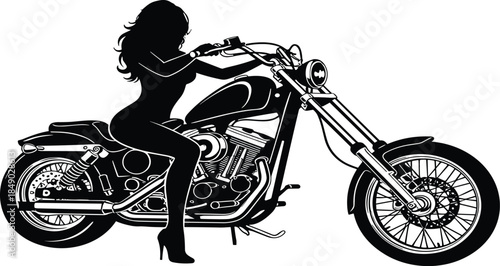 Woman riding motorcycle silhouette illustration showing freedom, power, biker lifestyle, speed, and independence isolated on white background for design use