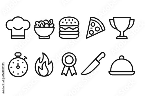 Food and cooking outline icon set. Culinary and kitchen symbols in outline style