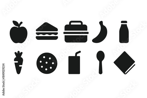 Food and beverage silhouette icon set for menus, packaging, and promotions