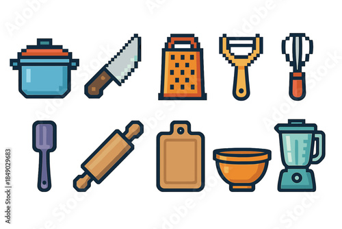 Kitchen tools icon set. Essential flat icons for cooking and culinary projects