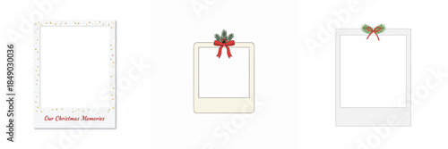 Polaroid Christmas Frame. Vector, minimalist, illustration, icon set.