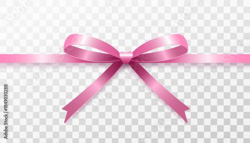 A bow made of thin pink satin ribbon. A decorative glossy vector design element for Valentine's Day, International Women's Day,March 8th.A template for romantic holiday invitations and greeting flyers