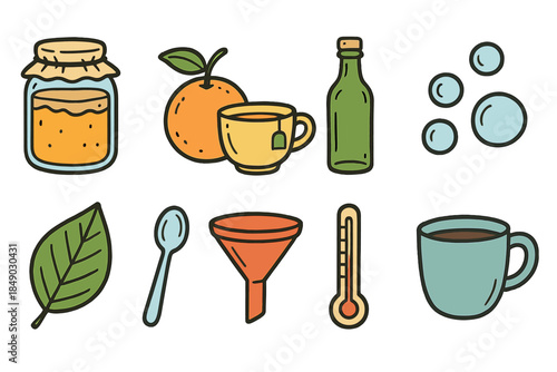 Food and drink outline icon set: kitchen, beverage, fruit, and cooking icons collection
