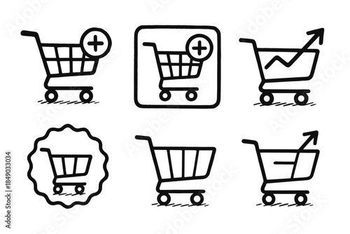 Shopping cart outline icon set. E-commerce, cart, retail symbols in outline style