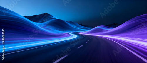 Glowing road at night