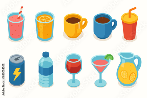 Beverage, drink 3d icon set. Refreshing drinks icons 3d collection