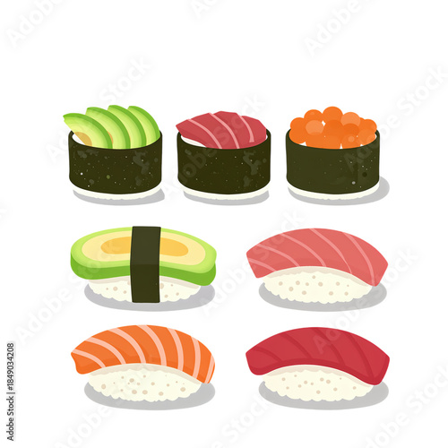 Colorful assortment of sushi rolls and nigiri