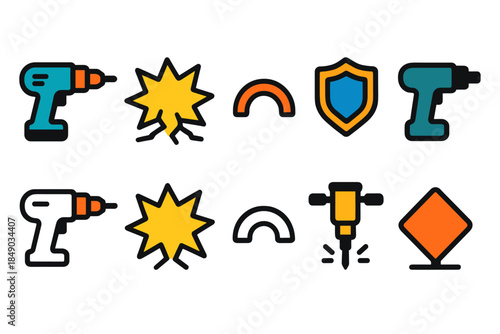 Construction tools outline icon set. Equipment, repair, and building icons collection.