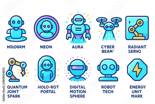 Robotics filled icon set. Ai, technology, automation icons filled collection.