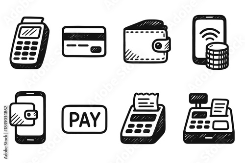 Payment, finance outline icon set. Wallet, banking, payment icons in outline style