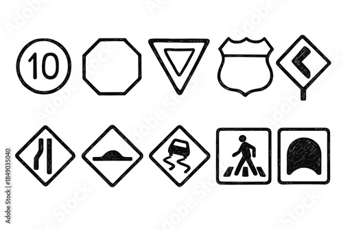 Traffic sign outline icon set. Road safety, street signs collection