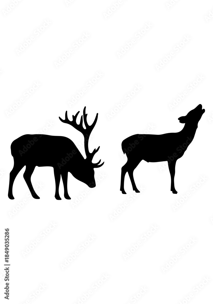 Obraz premium A set of deer art, deer animal vector art design, deer howling vector illustration