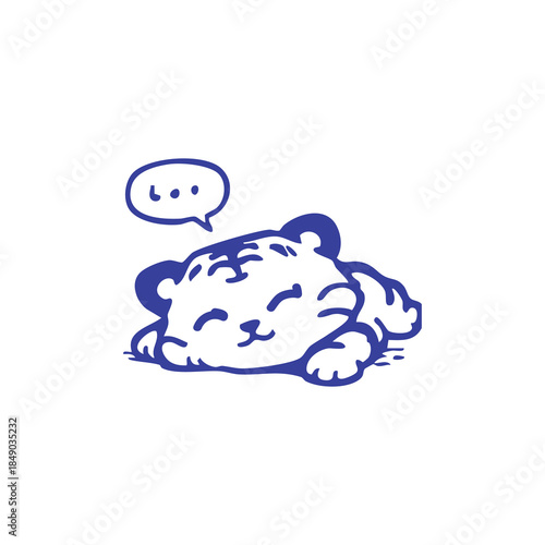 A cartoon tiger cub is sleeping and dreaming with a thought bubble above