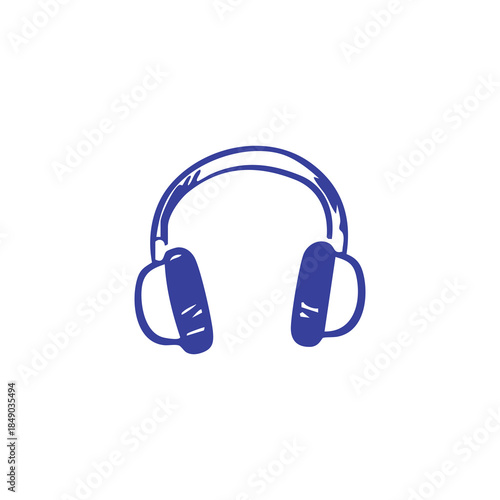 A blue, hand-drawn illustration of over-ear headphones on a clean white background