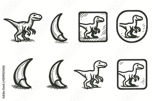 Dinosaur, prehistoric line icon set. Extinct animals sketch icons for education.