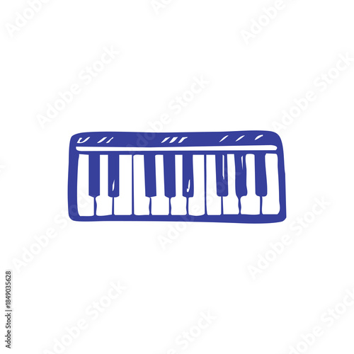 A hand-drawn blue and white depiction of a keyboard on a white background