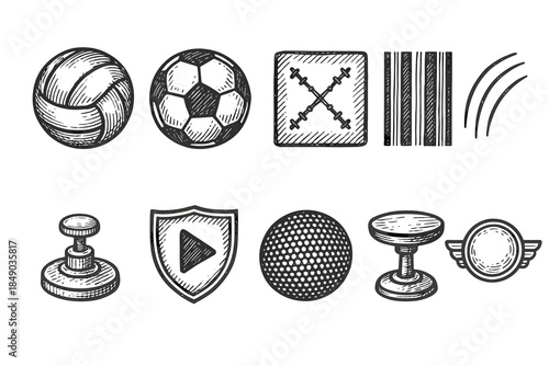 Sports, games outline icon set. Soccer, ball, badge, doodle style icons collection