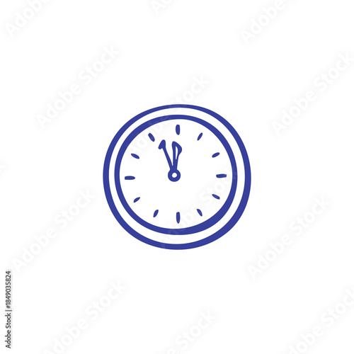 A simple blue clock illustration showing nearly 12 o'clock, on white background