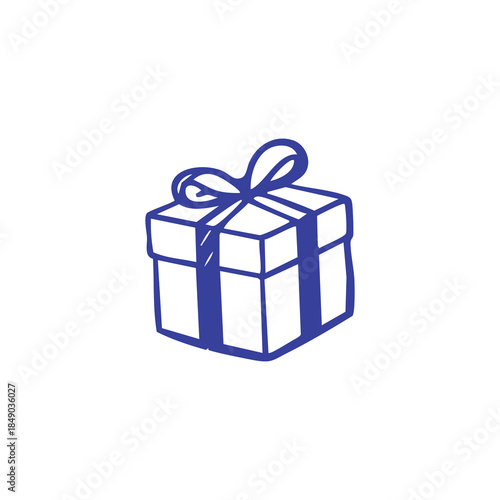 Simple, blue-outlined illustration of a gift box with a bow on top