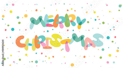 A vibrant vector Christmas greeting featuring playful, multicolored lettering in a charming whimsical style. This cheerful, kid-friendly graphic is perfect for holiday cards