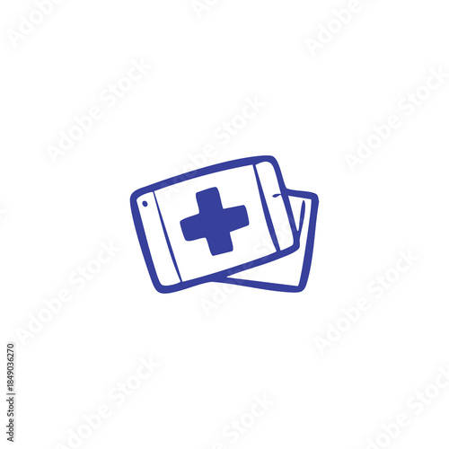 Two stylized blue first aid cards with a prominent plus symbol on them
