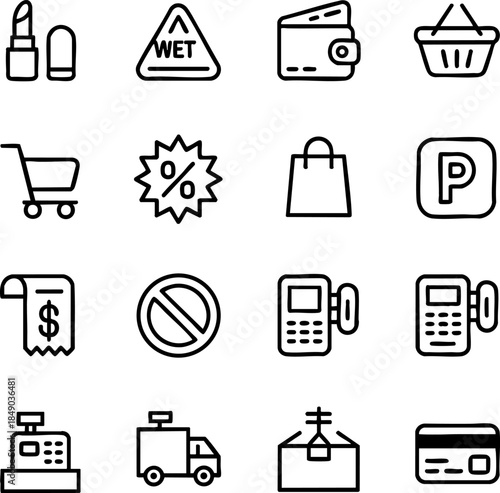 Shopping & Commerce Icons Collection – Retail, Payment, Discounts, Storefront, Basket, Cart, Delivery