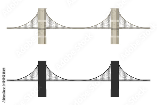 Isolated bridge side view. Industrial drawing of an architectural structure. Modern engineering transport structure. Detailed blueprint