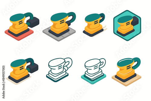 Construction tools icon set. Sanding machines in 3d for workshops and projects