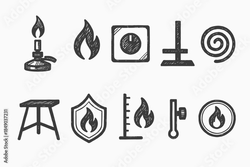 Laboratory safety outline icon set. Chemistry, lab equipment minimalist icons collection