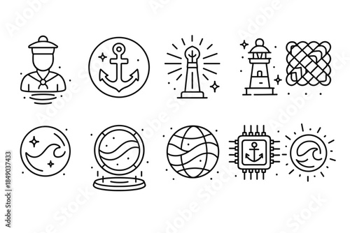 Nautical, maritime linear icon set. Adventure, ocean navigation icons outline collection