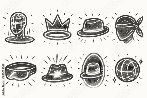 3D accessories icon set. Hat, crown, eyewear, mask icons in 3d style collection