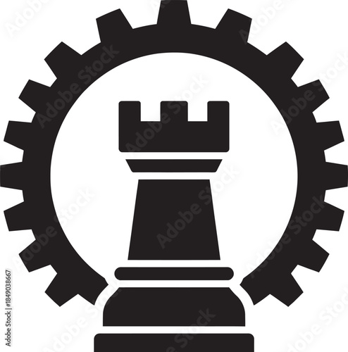 Chess rook in front of a gear silhouette isolate vector art 
