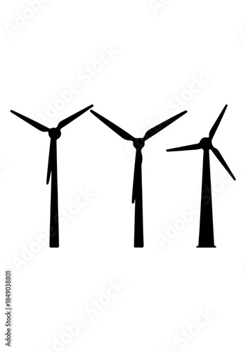 Wind turbine silhouette, collection of wind turbine vectors, black vector of wind turbines