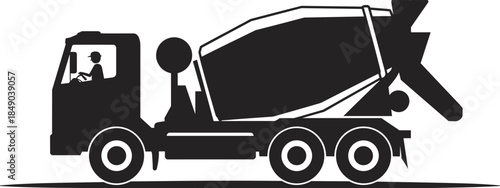 Silhouette of a cement mixer truck with driver on a white background asphalt automotive