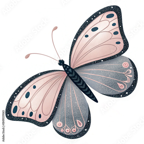 Soft Glitter Grey Butterfly Decorative Illustration