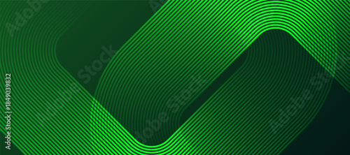 Abstract green background with glowing geometric lines. Modern gradient rounded square lines pattern. Futuristic concept.