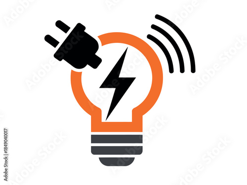 Electric Light Bulb with Plug and Wireless Signal Icon for Energy Innovation Concept