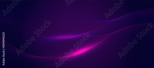 Modern abstract pink blue gradient flowing wave lines on dark background. Glowing lines. Shiny moving lines design.